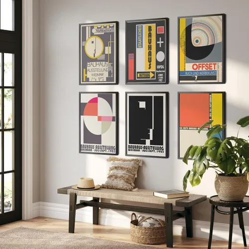 Vista 4 de Wallbuddy Bauhaus - Decoración estética de habitación, arte abstracto para pared, exposición Bauhaus, colorido collage geométrico abstracto Bauhaus