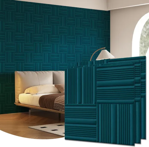 Vista 14 de Paneles de pared 3D de terciopelo para decoración de pared interior despegar y pegar, paneles de pared 3D con textura geométrica insonorizada
