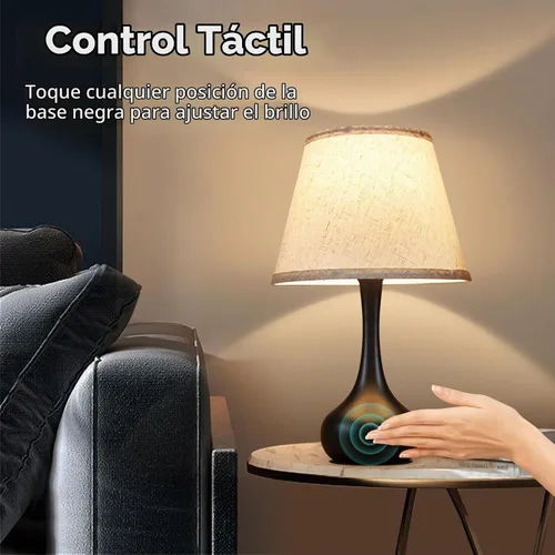 Vista 3 de ONEWISH - Juego de 2 lámparas de mesa de control táctil, de granja, regulables de 3 vías para mesita de noche con pantalla de tela, lámpara