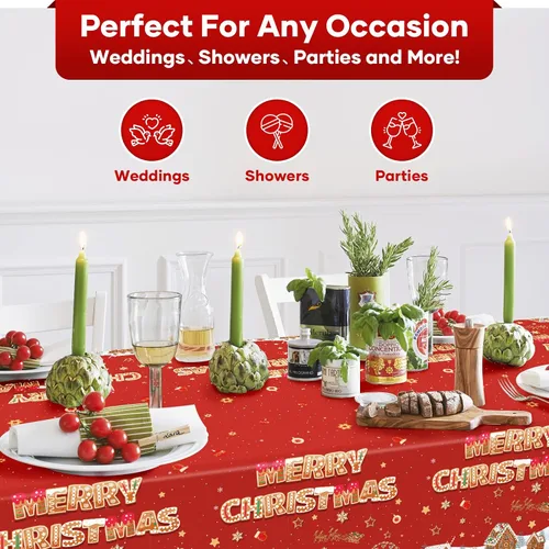 Vista 5 de 3 piezas de mantel de Navidad de 54x108 pulgadas con diseño de hombre de jengibre y casa, mantel rectangular desechable de plástico para Navidad