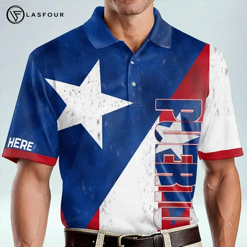 Vista 4 de LASFOUR Camisetas personalizadas de Puerto Rico 3D para hombre, camisas personalizadas del orgullo puertorriqueño, polo de Puerto Rico para hombre