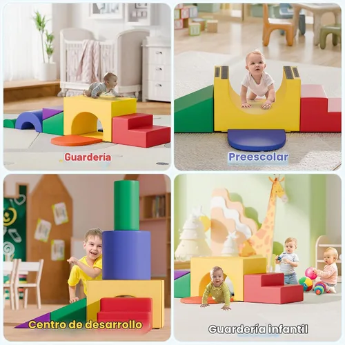 Vista 5 de TOLEAD Juego de bloques de espuma suave para escalar – Gran set de juguetes de juego suave 5-en-1 con arco para escalar, gatear y deslizarse