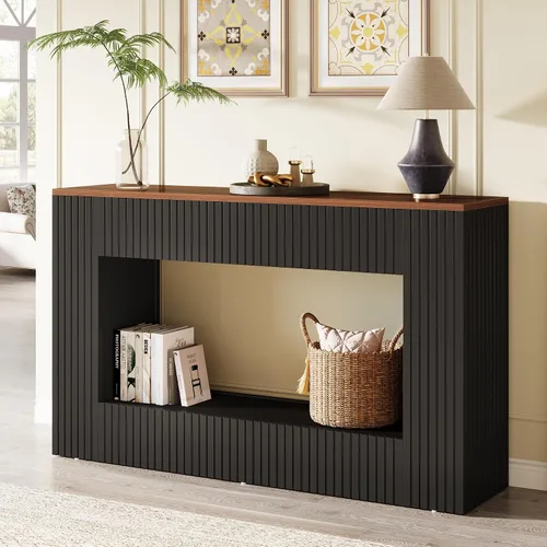 Vista 8 de Tribesigns Mesa consola moderna, mesa de entrada de madera de 55 pulgadas con almacenamiento, mesa de sofá larga estrecha detrás del sofá para sala