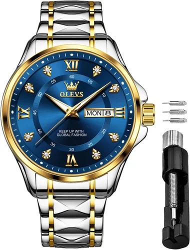 Vista 7 de OLEVS Relojes impermeables para hombre, de acero inoxidable, con cronógrafo, de lujo, color blanco, luminoso, de gran cara, analógico, de cuarzo