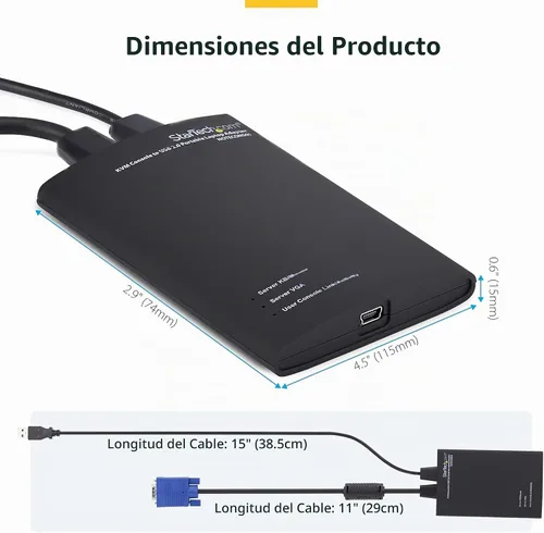 Vista 8 de StarTech Adaptador Portátil de Carrito de Choque para Laptop para Gestión de Servidores, Consola KVM USB/VGA, Windows/Linux/MacOS - TAA