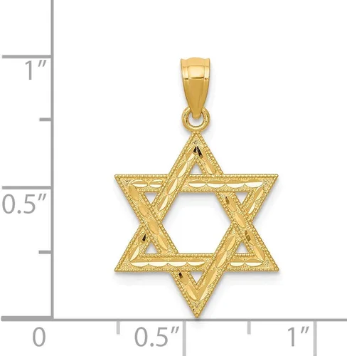 Vista 4 de Colgante judío de la suerte con estrella de David de talla diamante de oro amarillo sólido de 14 k 0.984 in, Metal