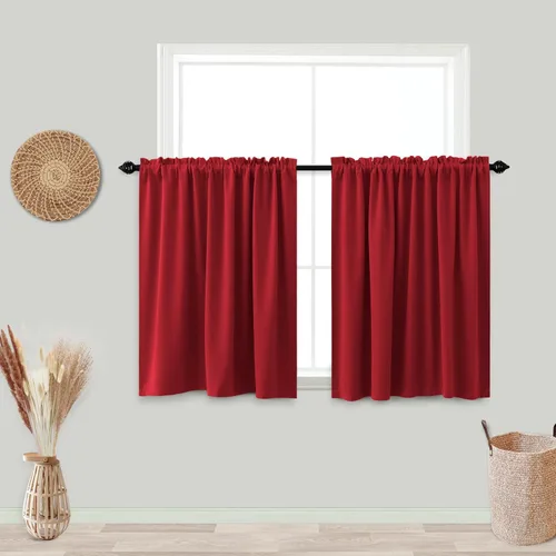 Vista 12 de Cortinas de café KOUFALL de 18 x 24 pulgadas para tratamientos de ventanas pequeñas, niveles de cortinas bohemias opacas para ventanas de RV y Beige