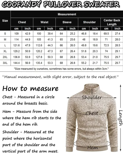 Vista 6 de COOFANDY Sudadera de punto con cremallera de un cuarto para hombre, suéter térmico de punto casual ajustado