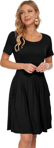 Vista 5 de AUSELILY - Minivestido de manga corta para mujer, plisado, con volantes, acampanado, con botón