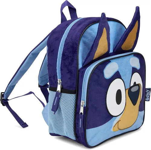 Vista 2 de BLUEY Mochila para niñas y niños para jardín de infantes y escuela primaria 12 pulgadas felpa con orejas y apliques 3D correas ajustables y parte