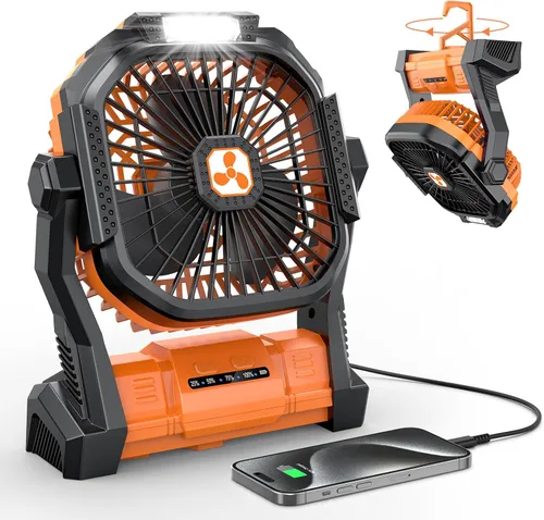 Vista 16 de ONLYNEW Ventilador portátil recargable de 20000 mAh, ventilador alimentado por batería inalámbrica con linterna LED, USB C operado por batería