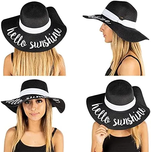 Vista 2 de Funky Junque Sombrero de sol para mujer con refranes bordados