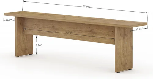 Vista 3 de Manhattan Comfort Nomad - Juego de comedor de 3 piezas para 6 personas con mesa de cocina moderna y 2 bancos, muebles de granja con acabado de grano
