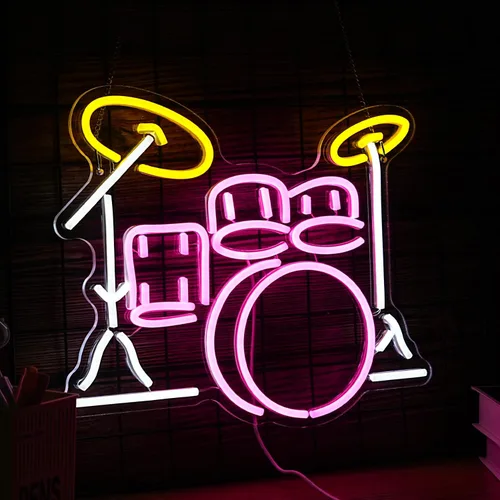 Vista 2 de Señal de Juego de Tambores de Neón Regulable Luz de Neón LED Vibrante para Amantes de la Música Decoración de Pared para Dormitorio Estudio Bar Luz