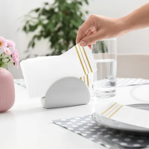 Vista 6 de 100 piezas de servilletas blancas y doradas, servilletas de papel para cena, toallas de mano desechables para baño, suaves, absorbentes, servilletas