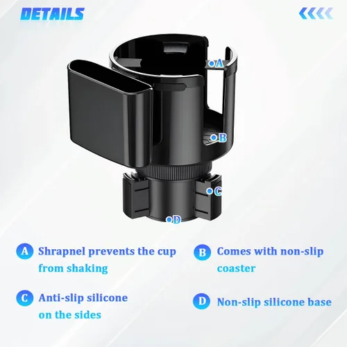 Vista 4 de Expansor de portavasos para automóvil, adaptador multifuncional 2 en 1 para vasos de bebidas con base ajustable, soporte para botella de agua