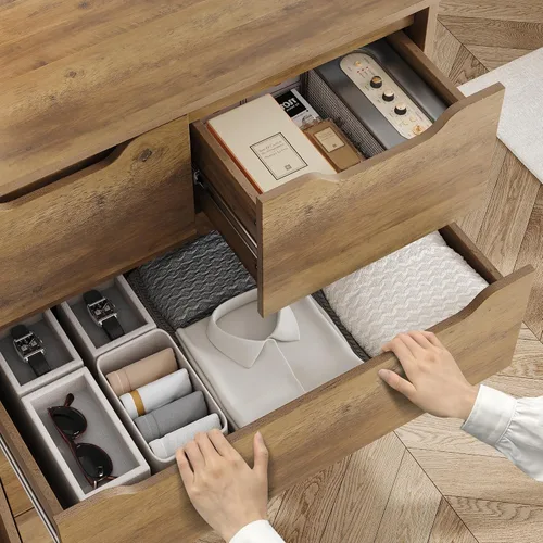 Vista 6 de HOSTACK Cómoda moderna de 6 cajones para dormitorio, cómoda alta con almacenamiento, organizadores de cofre grande de almacenamiento de madera