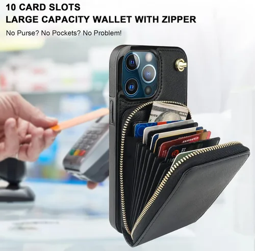 Vista 4 de KIHUWEY Funda tipo cartera tipo bandolera para iPhone 13 Pro Max