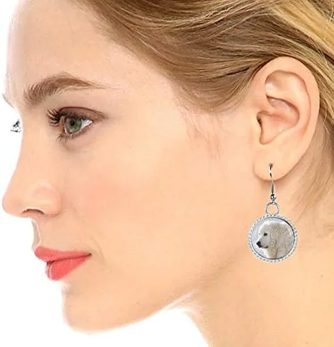 Vista 2 de Arthwick Store Pendientes para cachorros de perro Great Pyrenees, Metal Esmalte