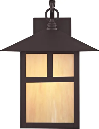 Vista 5 de Livex Lighting 2133-07 Montclair Mission - Farol de pared de latón macizo con acabado de bronce para exteriores con vidrio Tiffany iridiscente