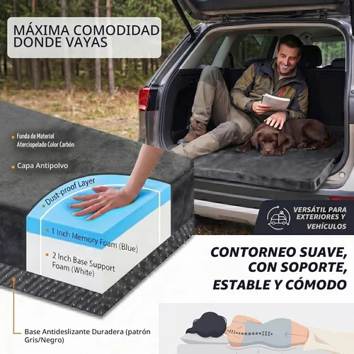 Vista 3 de Almohadilla de colchón de campamento, colchón de espuma viscoelástica de 3 pulgadas con parte inferior antideslizante y funda lavable, tapete Gris