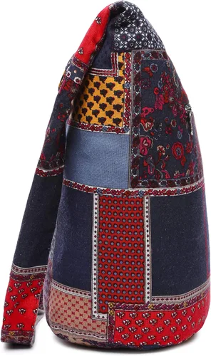 Vista 8 de Bolsa de hombro para mujer, de lona en estilo hippiebohemio para llevar cruzada al hombro, disponible en diferentes colores y estampados