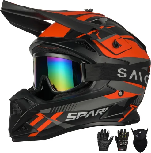 Vista 8 de Casco de motocross para adultos ATV para moto de tierra todo terreno de cara completa con gafas, guantes y máscara, aprobado por el DOT