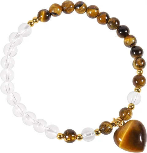 Vista 2 de TUMBEELLUWA Energy Crystal Stone Beads Bracelet for Women Carved Heart Charm Bracelet for Healing and Good Luck