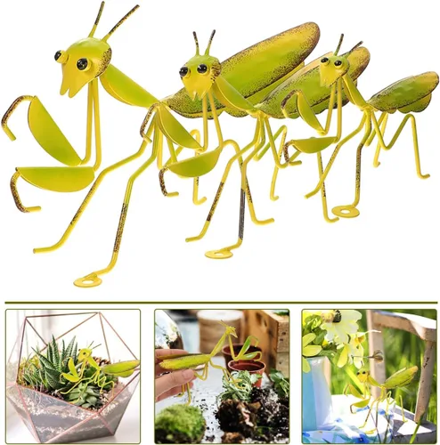 Vista 6 de Estatua de pared de mantis rezante de metal: 3 piezas de mantis de metal para jardín, patio, decoración de arte, figura de animal de insecto