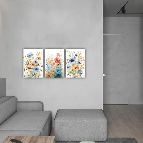 Vista 6 de ZHOUWALLPIC Juego de 3 piezas de arte en lienzo para pared, flores, acuarela, pinturas coloridas de flores silvestres, botánicas, impresiones