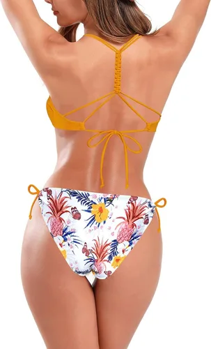 Vista 2 de SHEKINI Traje de baño de dos piezas con tirantes dobles y espalda cruzada para mujer