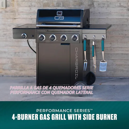 Vista 2 de Charbroil Performance Series 463253925 - Armario para parrilla de gas de 4 quemadores con quemador lateral, color negro