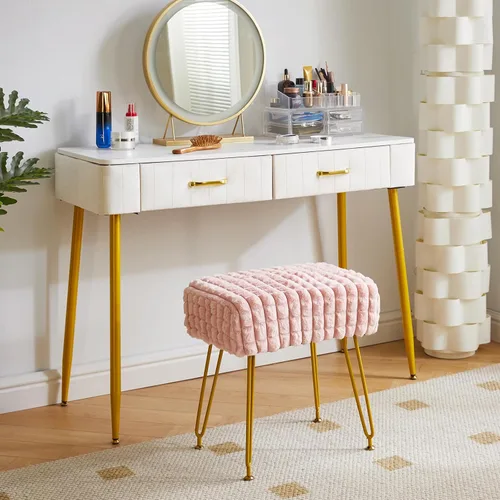 Vista 4 de IBUYKE Taburete Rectángulo con Reposapiés Otomano, Taburete de Tocador de Maquillaje, Mesa Auxiliar, Asiento de Tocador de Terciopelo, Silla