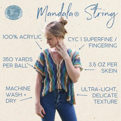 Vista 3 de Lion Brand Yarn Hilo Mandala String, Hilo Fingering para Tejer y Crochet, Acoustic, 1 Paquete