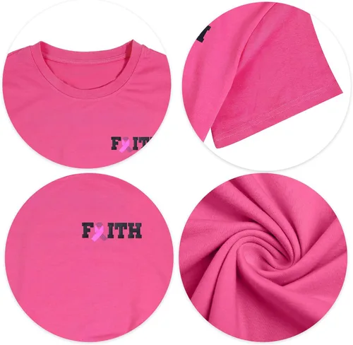 Vista 5 de Cancer Survivor Shirts Women Breast Cancer Awareness Tshirt Pink Ribbon Tee Faith Inspirational Short Sleeve Tops