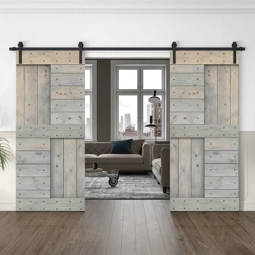 Vista 31 de TMS Serie N - Puerta corrediza interior de madera de pino anudada con kit de herrajes deslizantes (32 x 84 pulgadas, blanco)