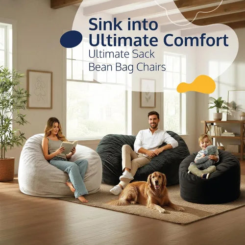 Vista 5 de ULTIMATE SACK Puf otomano de 2 pies Gamuza camello Relleno de espuma - Funda extraíble lavable