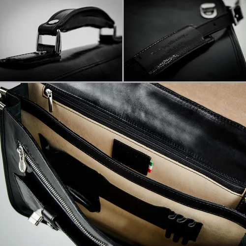 Vista 4 de Maletín de cuero para laptop Attache Medium Time Resistance, Negro