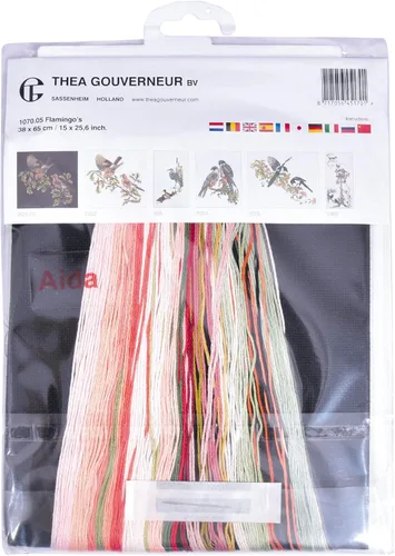 Vista 4 de Thea Gouverneur - Kit de punto de cruz, flamenco, negro Aida, 18 unidades, kit de bordado para adultos, hilos de bordado DMC y otros suministros
