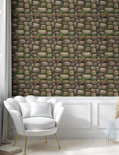 Vista 5 de Ambesonne - Nature - Papel tapiz autoadhesivo, con tema de rocas cubiertas con musgo y bosque pacífico con formación de rocas, para hogar, sala