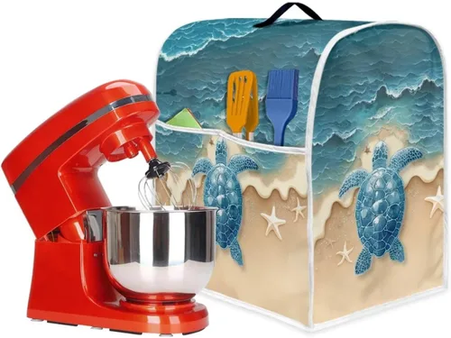 Vista 6 de Talayituse Beach Turtle Starfish Print Stand Mixer Cover for 4.5-5 Quarts Kitchen Aid, Washable Mixer Dust Cover with Handle and Pocket Kitchen