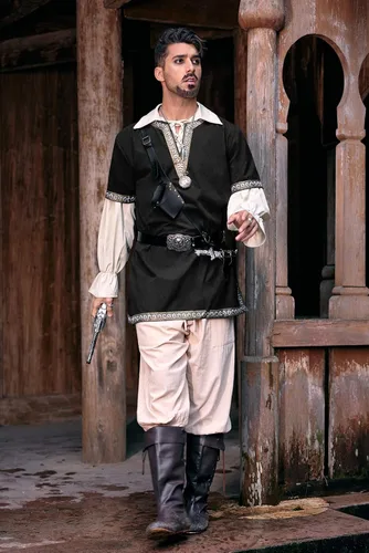 Vista 6 de Taoliyuan Disfraz medieval para hombre, disfraz de Halloween, renacentista, túnica de caballero vikingo, pirata, vintage, guerrero, camisas LARP