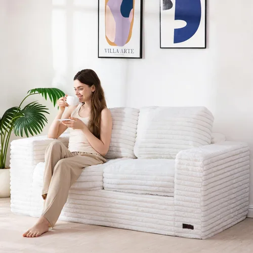 Vista 21 de MAXYOYO Sofá de 3 plazas para sala de estar, sofá sin hueso, cómodo puf con burbujas para apartamento, no necesita montaje, color beige