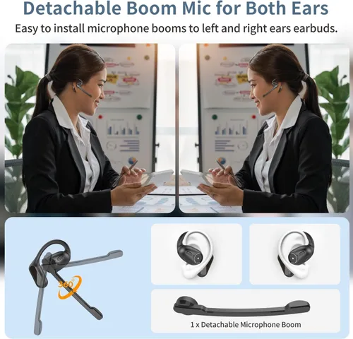 Vista 3 de BANIGIPA Auriculares de oreja abierta con micrófono de brazo desmontable, auriculares Bluetooth 5.4 con micrófono de cancelación de ruido