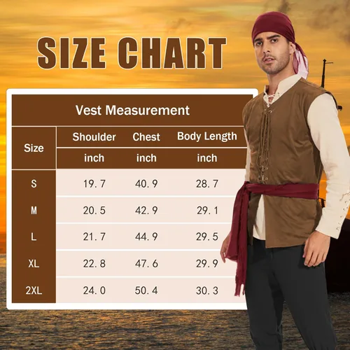 Vista 6 de American Trend Chaleco renacentista para hombre, disfraz medieval con cordones, chaleco pirata de Halloween