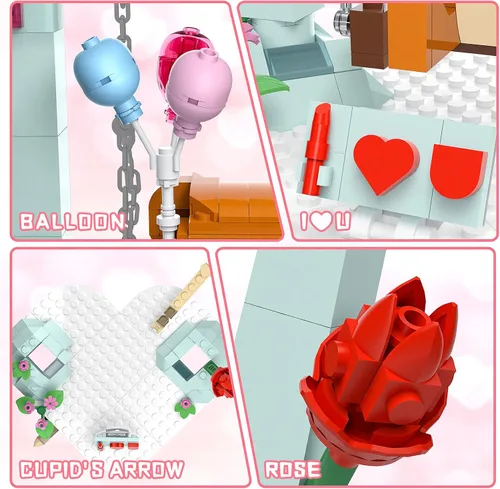 Vista 3 de Nubee Juguetes de construcción de oso marrón de San Valentín compatibles con Lego, lindos juegos de construcción de osos oscilantes con corazón