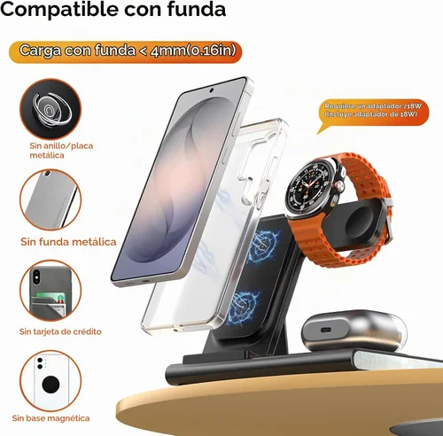 Vista 5 de Wireless Charger for Samsung Charging Station, Foldable & Nightlight