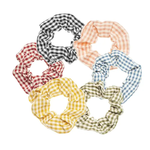 Vista 10 de Juego de bandas elásticas a cuadros azules - 5 bandas para el cabello tipo bandana para mujer