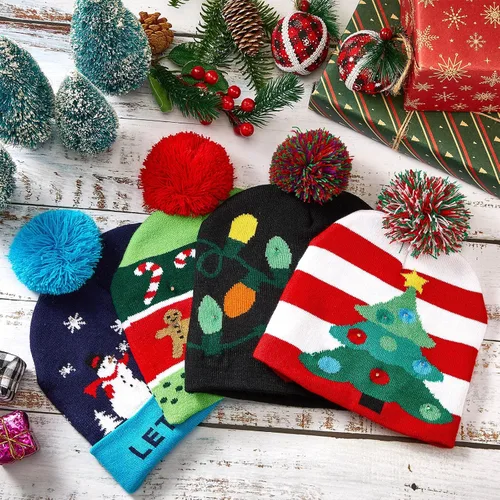 Vista 7 de SATINIOR 4 piezas de luces de Navidad, gorro de punto, gorro de Navidad con luces LED, sombrero de nieve LED, novedoso sombrero de invierno