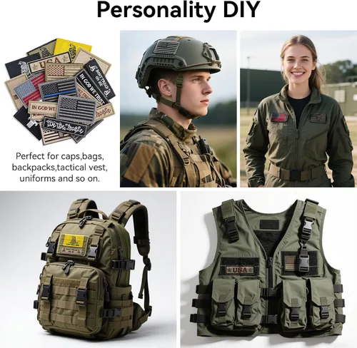 Vista 5 de AXEN American Flag Patches Pack, Tactical Morale US Flag Patch Pack Loop and Hook Fasten for Backpack Hat Cap Uniform Vest, Pack of 20